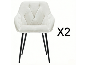 Lot de 2 chaises de salle à manger avec accoudoirs et dossier ergonomique en velours crème