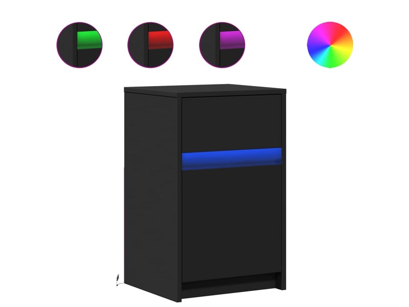  Table de chevet - cabinet de chevet - table de nuit avec lumières led noir bois d'ingénierie  - Conforama A