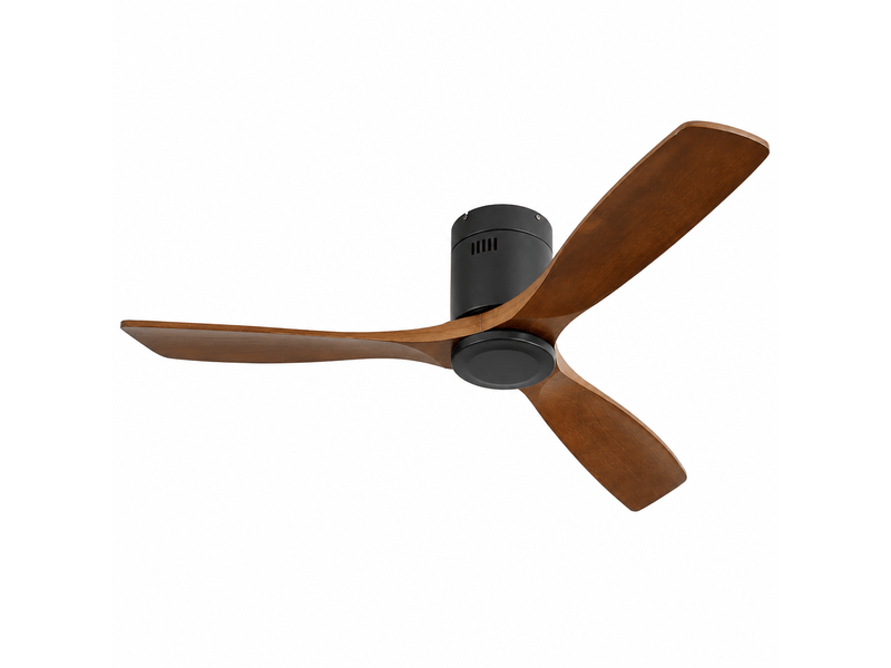 Ventilateur de plafond plat 52 pouces dc avec 3 pales en bois travaillées moteur réversible silencieux télécommande sans éclairage  - Conforama A