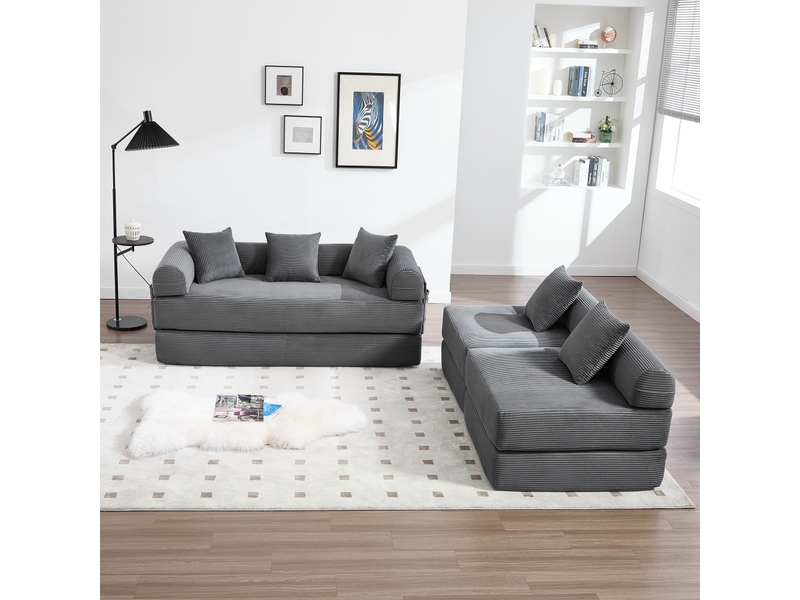  Canapé d'angle droit convertible 4 places tissu gris canapé d'angle gris - Conforama E