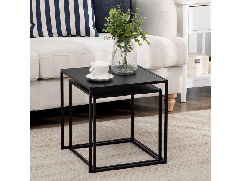  Tables basses gigognes 2 pièces avec structure en acier, design moderne noir, pour salon, utilisation modulable  - Conforama E