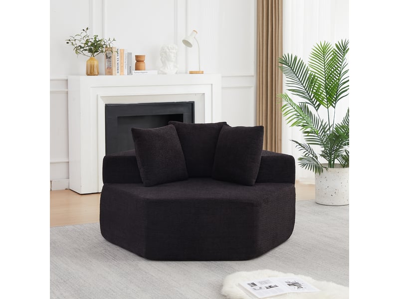  Fauteuil lounge modulaire hexagonal avec 3 coussins en chenille noir  - Conforama D