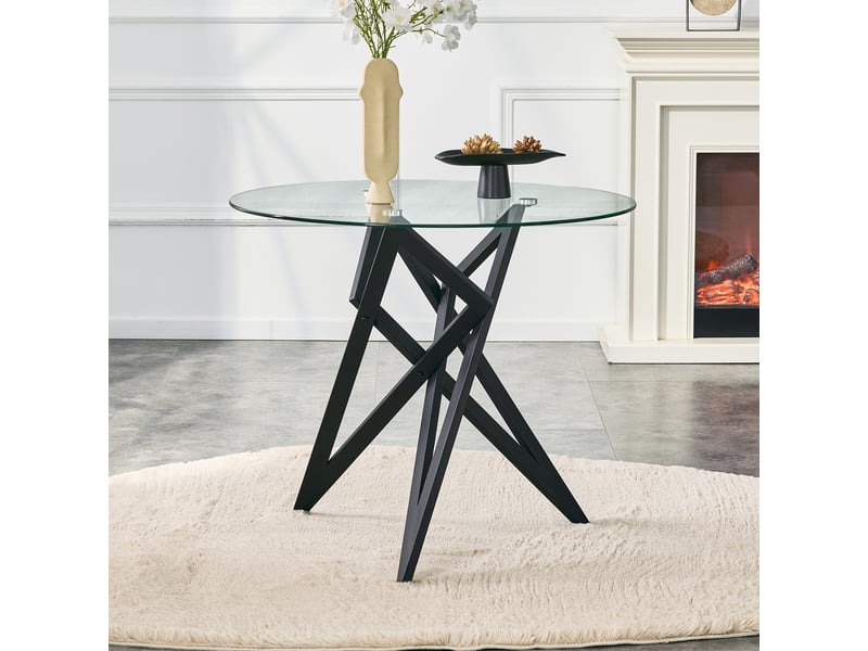  Table basse ronde en verre - 85x85x75,7 cm verre trempé et noir - couchtisch moderne design géométrique pour salon  - Conforama E