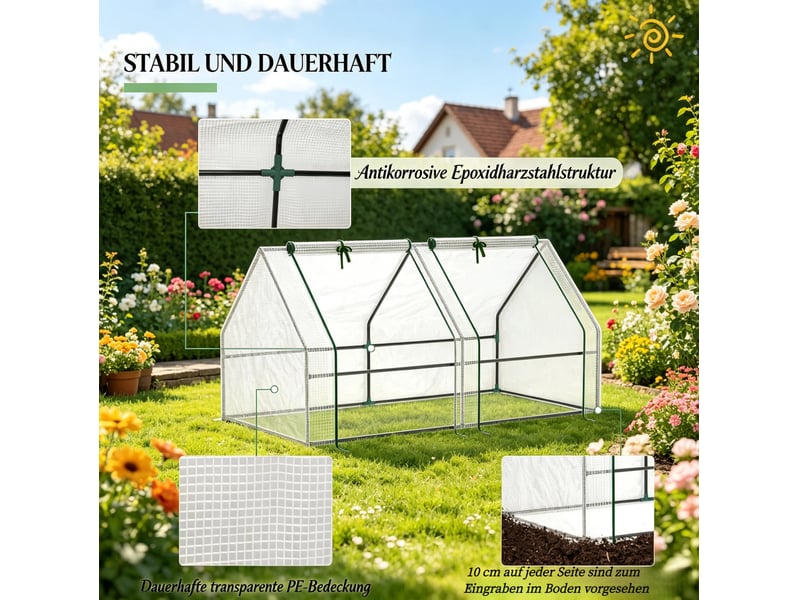  Mini serre de jardin 180 x 90 x 90 cm – blanche – 2 fenêtres enroulables pour protéger vos plantes  - Conforama E