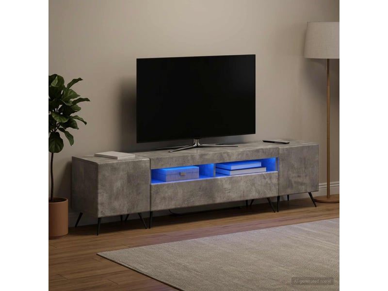  Meuble tv - banc tv - meuble de rangement led breda 3 pcs gris béton bois d'ingénierie  - Conforama C