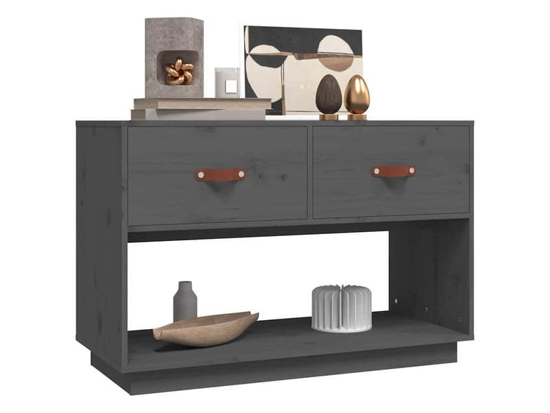  Meuble tv - banc tv - meuble de rangement gris 90x40x60 cm bois de pin massif  - Conforama D