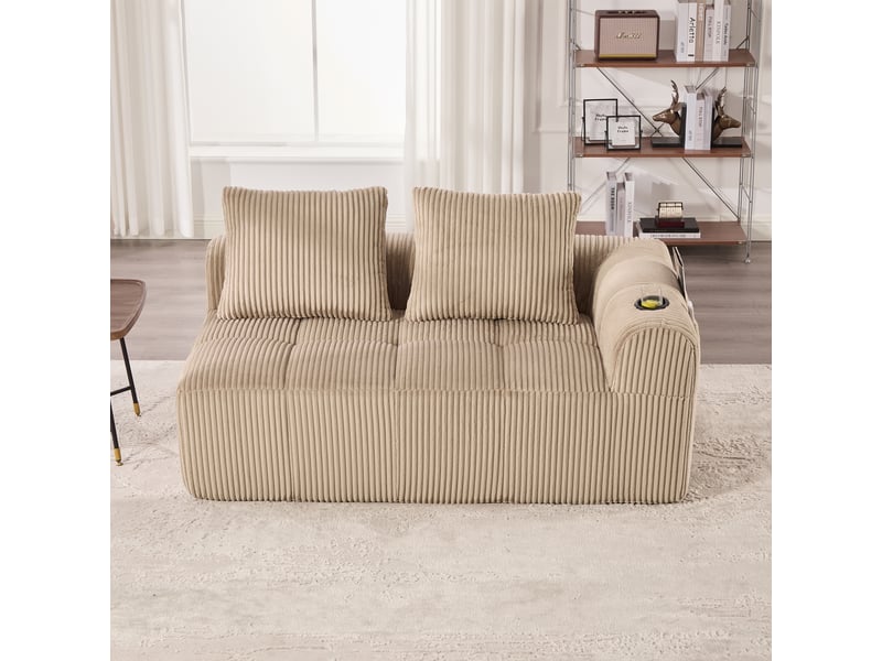  Canapé 2 places salon sans assemblage avec coussin de dossier, poches latérales et porte-gobelet, confortable moderne en velours côtelé marron  - Conforama C
