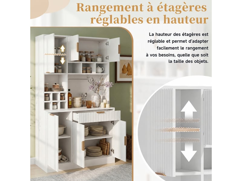  Meuble de cuisine muvano, buffet haut blanc pour salle à manger, prises et usb, 100 × 40 × 175 cm  - Conforama R