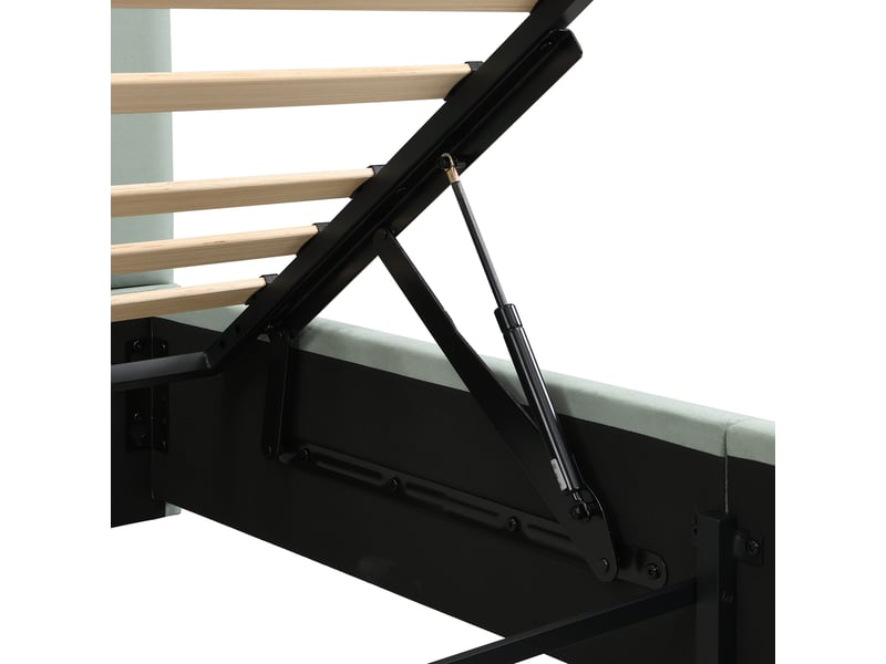  Lit coffre rembourré 140 x 200 cm vert clair en velours, sommier relevable hydraulique et tête de lit arquée  - Conforama E
