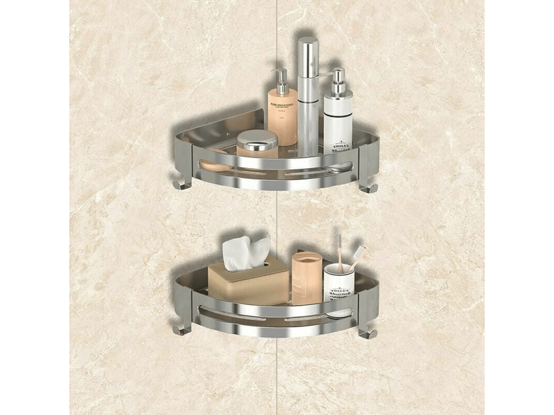  Support d'angle de douche, support de salle de bain sans perçage en acier inoxydable avec 4 crochets-2 pièces (argent)  - Conforama B