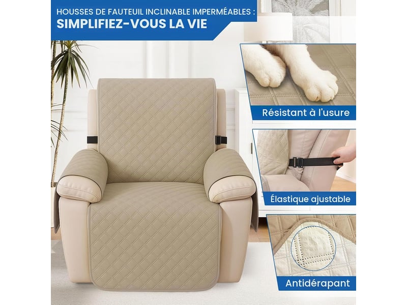  Housse imperméable pour fauteuil inclinable – protection de canapé résistante aux taches – lavable – pour fauteuil de massage une place – kaki  - Conforama C