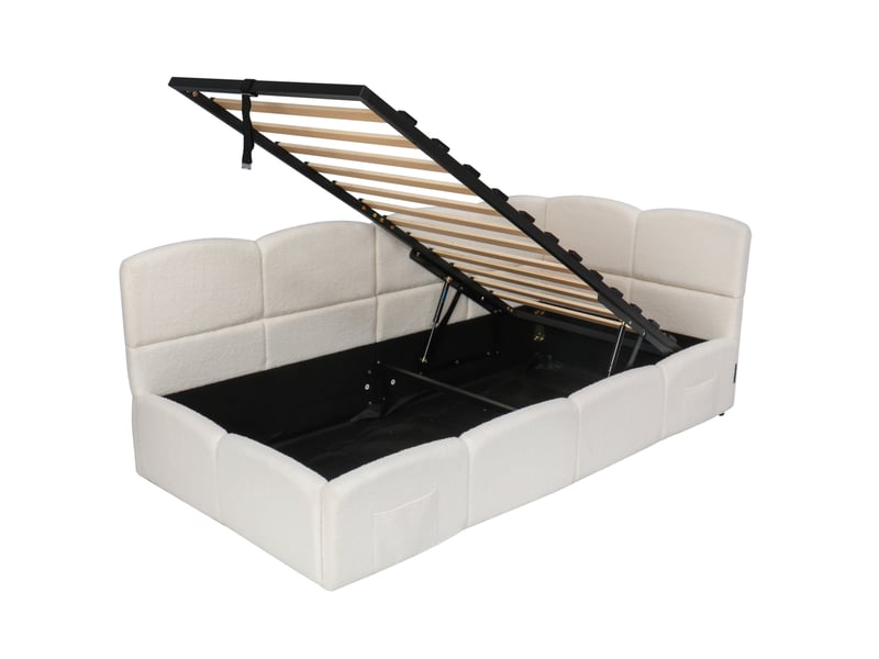  Lit coffre banquette 90x200 cm en tissu bouclé beige avec ports usb  - Conforama E