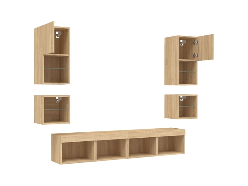  Unités murales tv avec led 8 pcs chêne sonoma bois d'ingénierie shl76306  - Conforama E