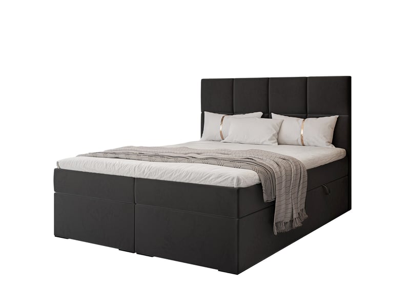  Lit coffre magnus - 180x200 cm - avec matelas et surmatelas - velours doux - noir MAGNUS - Conforama A