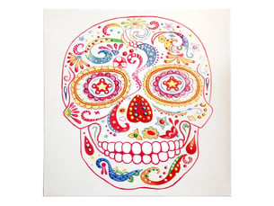 Tableau déco peint calavera 90x90cm multicolore