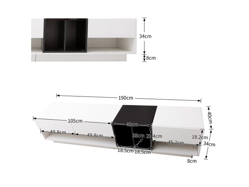  Meuble tv blanc brillant et noir, design color-block, tiroirs, compartiments, nombreux rangements  - Conforama D