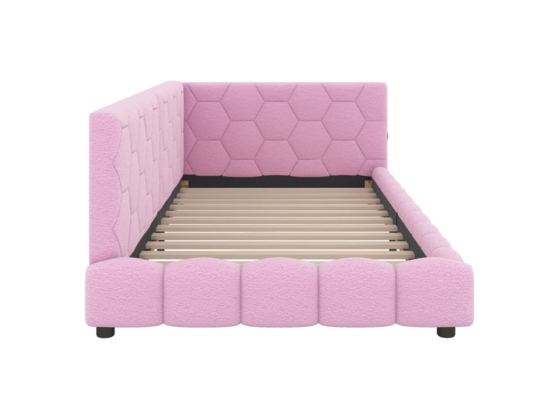  Lit enfant 90x200 cm canapé-lit avec led et usb, mdf, rose, sans matelas  - Conforama R