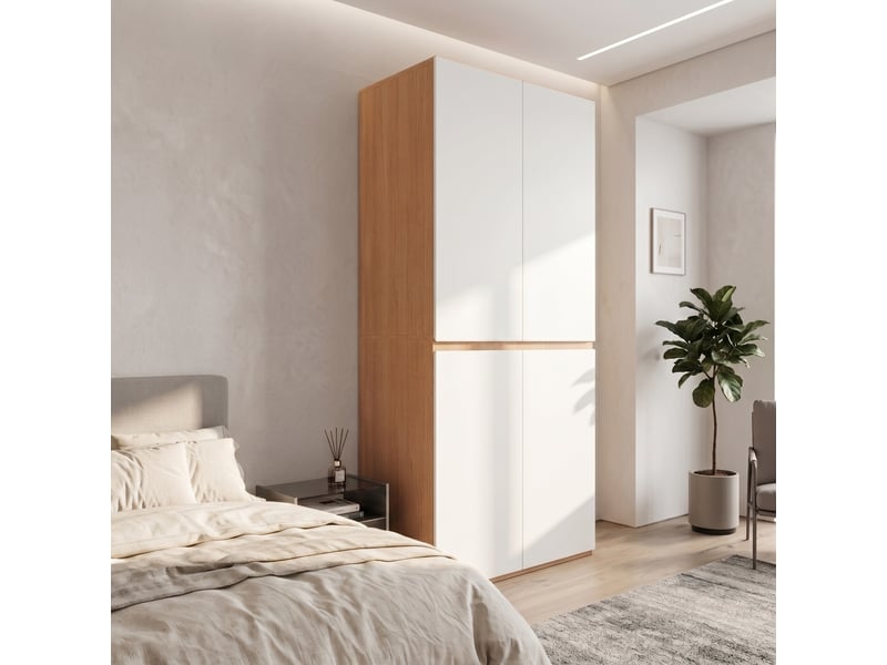  Armoire haute 90 x 50 x 200 cm, tiroir à bijoux, 4 portes, 1 tringle à vêtements, 2 tiroirs, chêneblanc Bliss Lite - Conforama D