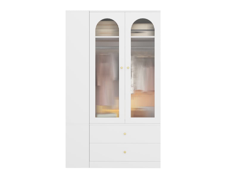  Armoire tcqpz 120 x 50 x 200 cm 2 portes en verre 4 tiroirs 2 tringles mdf acier blanche  - Conforama A
