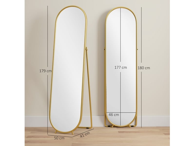  Miroir sur pied ovale 50 x 180 cm, cadre en métal doré, support rabattable  - Conforama B