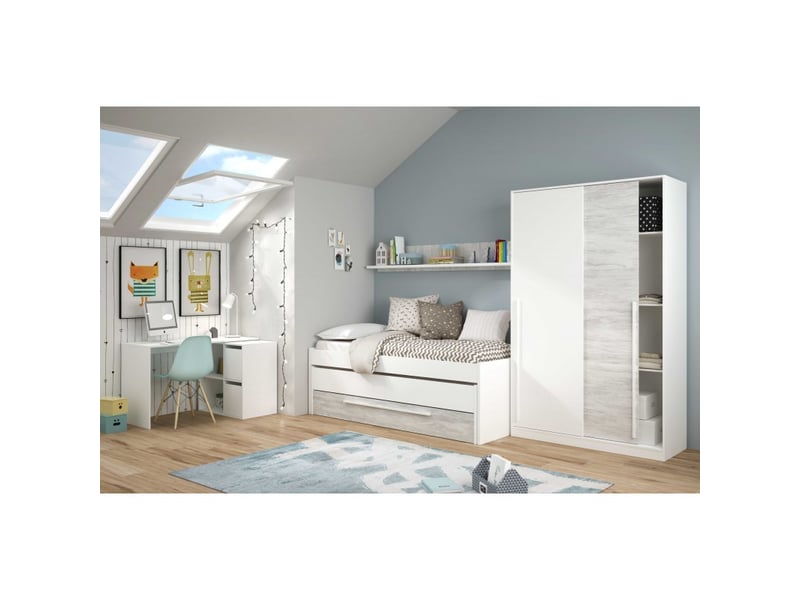 Lit et étagère aggloméré blanc sans sommiers et matelas 65x199x96cm - Conforama D