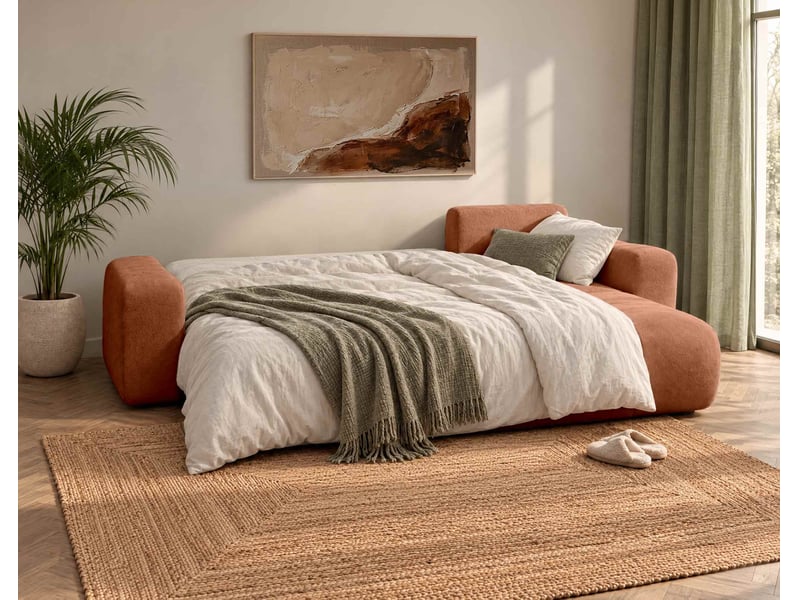  Manon - canapé d'angle réversible 4 places convertible avec coffre en tissu - best mobilier - rouille MANON - Conforama D