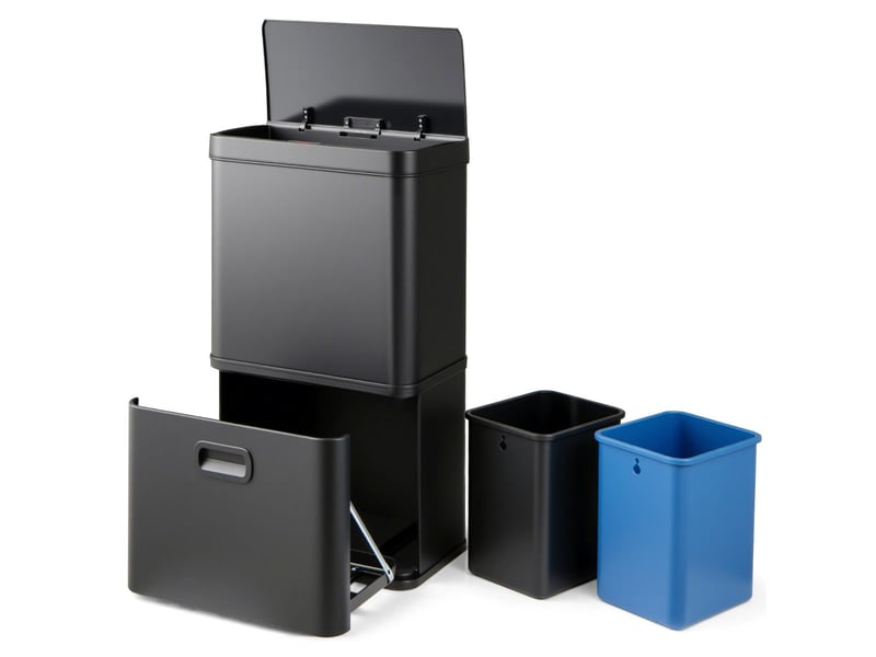  Poubelle en acier inoxydable 41 x 26 x 74 cm capteur de mouvement grande capacité 56l design fonctionnel en inox noir 20_0013243  - Conforama B