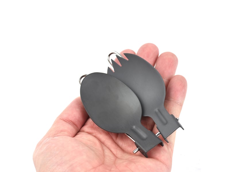  Ensemble d'ustensiles de camping pliables en aluminium (cuillère et spork) pour la randonnée  - Conforama E