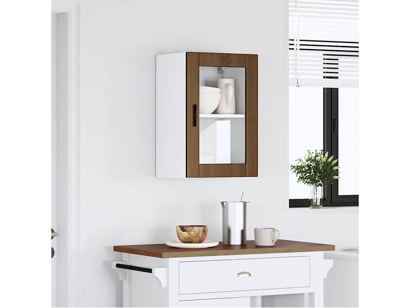  Armoire murale de cuisine et porte en verre porto chêne marron shl6544  - Conforama B