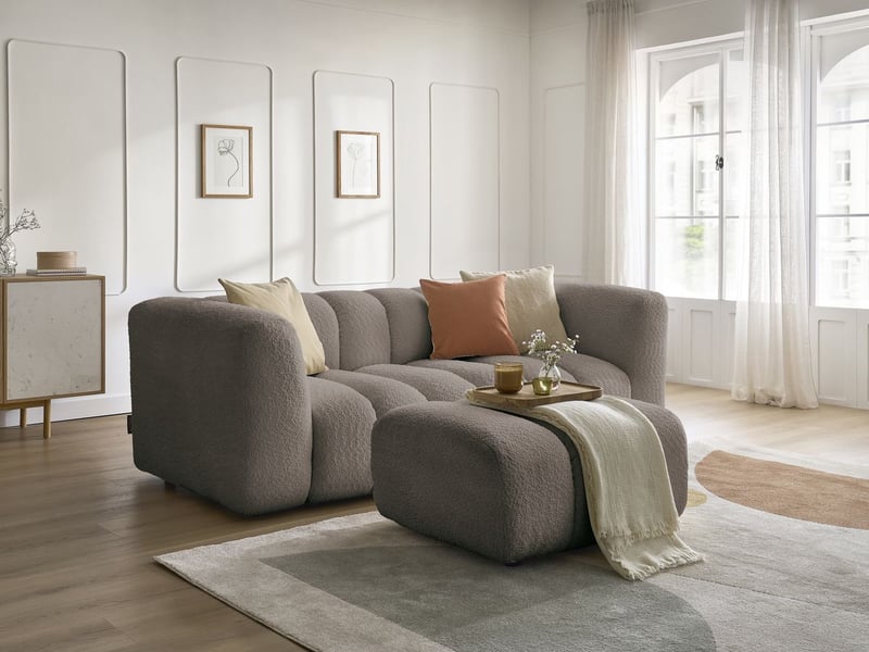  Bobochic canapé droit fixe 3 places talia tissu bouclette avec pouf marron TALIA - Conforama B