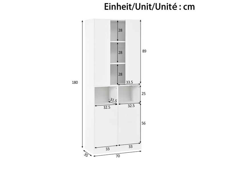  Armoire haute blanche avec éclairage led contrôlable par application, portes doubles, fenêtre acrylique  - Conforama C