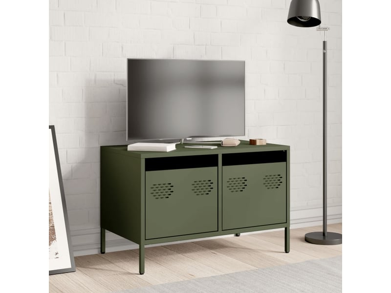  Meuble tv - banc tv - meuble de rangement vert olive 68x39x43,5 cm acier laminé à froid  - Conforama C