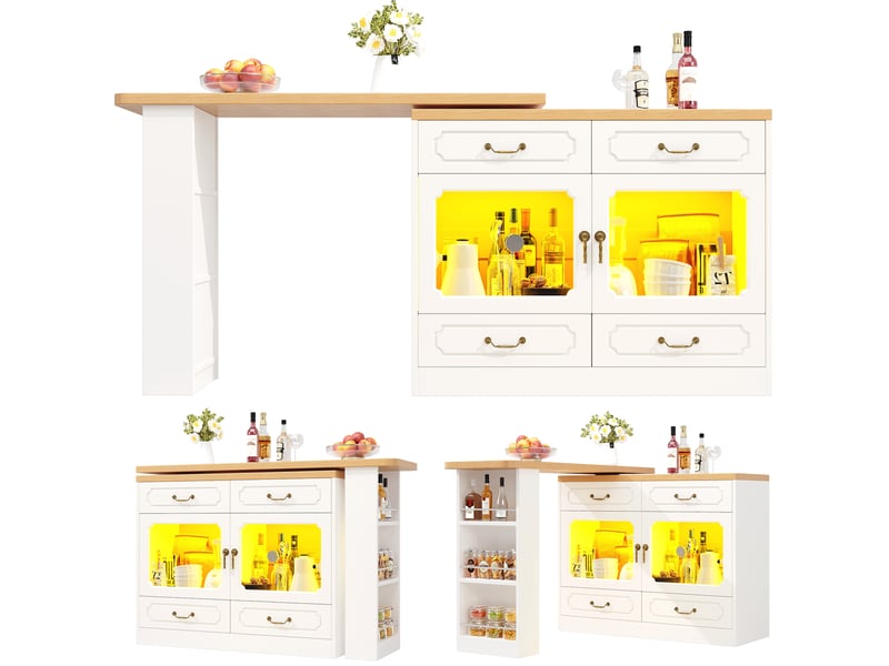  Table de bar blanc - 203cm led mdf table de bar blanc - Conforama A