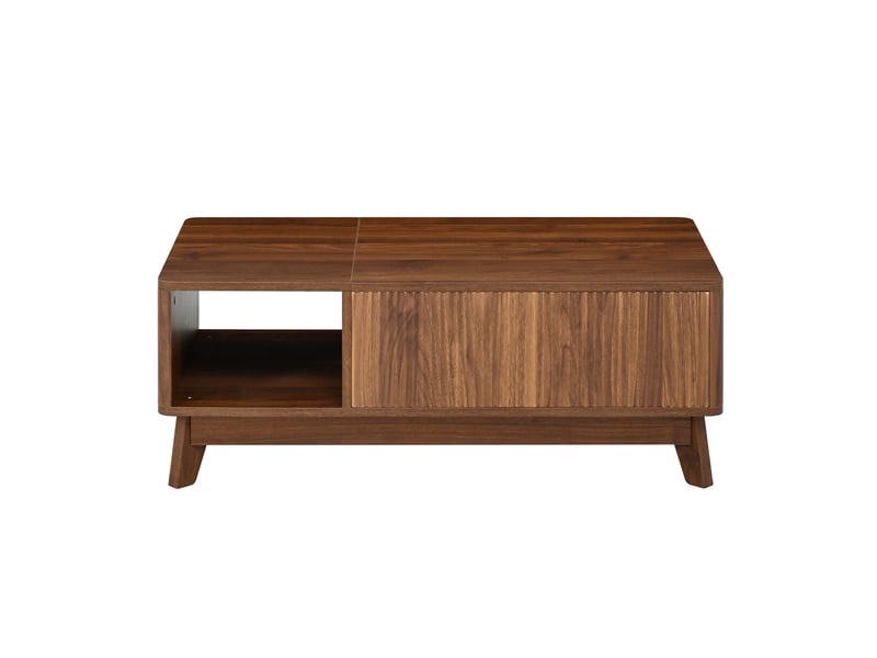 Table basse relevable moderne, design ondulé, compartiment latéral ouvert, en mdf, gain de place - Conforama E