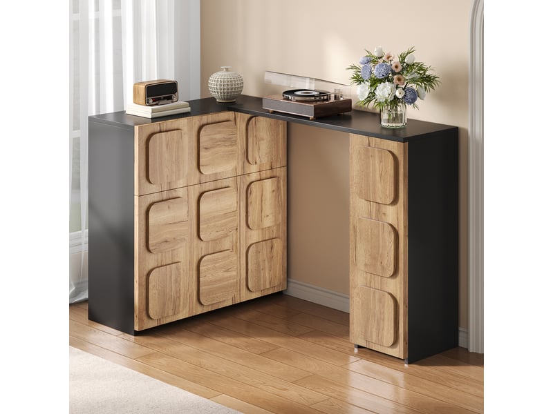  Buffet modulaire avec portes, tiroirs et niches ouvertes, meuble de rangement push-to-open pour salon, salle à manger ou bureau, bois et noir OPULERANE TRADING LTD - Conforama B