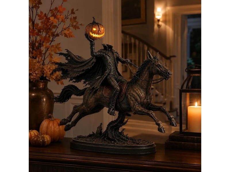 Lot de 2 figurines lumineuses de cavalier sans tête – led chaud, citrouille, décoration halloween - Conforama C