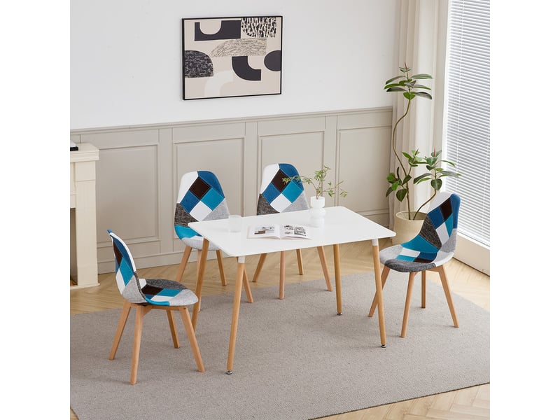  Lot de 4 chaises patchwork - chaises de salle à manger - pieds en hêtre(bleu) - style rétro  - Conforama B