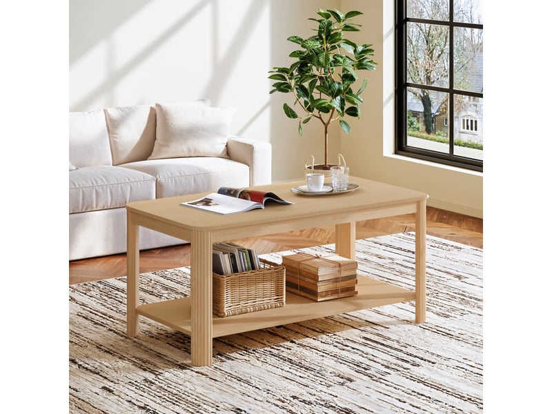  Table basse 100x51x45 cm avec deux niveaux, pour salon, meuble de salon, pratique, en panneau de particules, naturel  - Conforama E