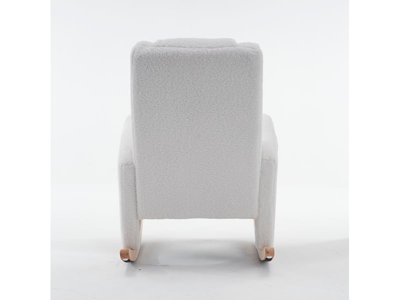 Fauteuil à bascule avec repose-pieds pliable appui-tête et dossier ergonomique rembourré en tissu teddy blanc - Conforama E