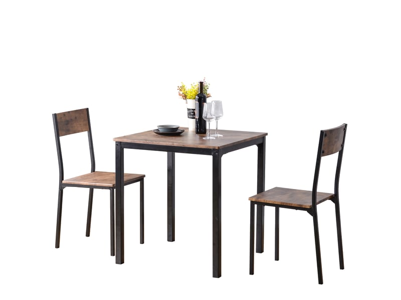  Ensemble de salle à manger marron vintage avec table 70 x 70 cm et 2 chaises, idéal pour les petits espaces  - Conforama A