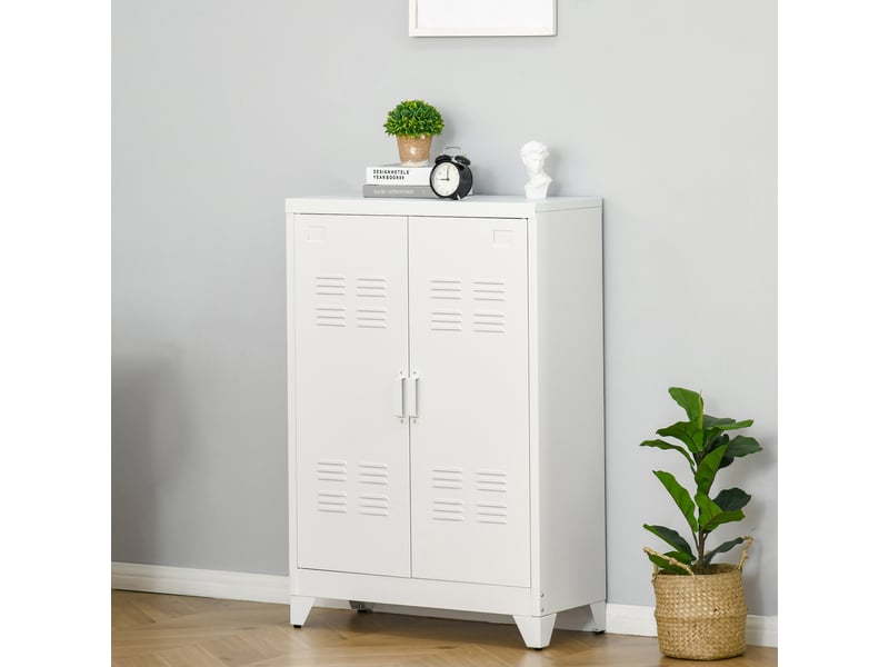 Armoire de bureau à 3 niveaux meuble de rangement bureau métallique 2 portes étagères réglables 75 x 33 x 110 cm blanc  - Conforama C