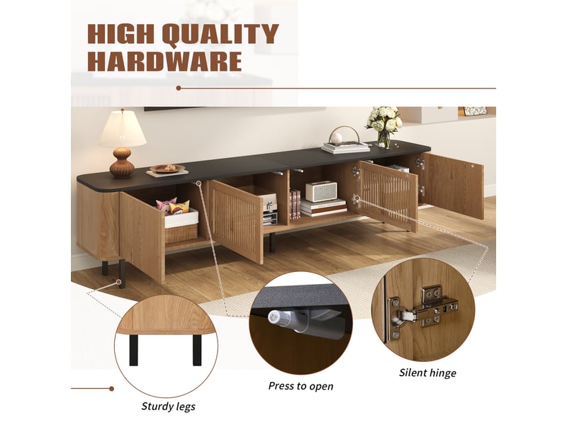  Meuble tv chêne, rangement, design moderne, angles arrondis, structure robuste, finition haut de gamme - 190x35x45cm - salon  - Conforama D