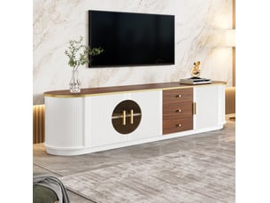 Meuble tv avec 3 tiroirs et 3 portes, portes en verre brun, pour salon, 180 × 40 × 46 cm, en mdf, blanc