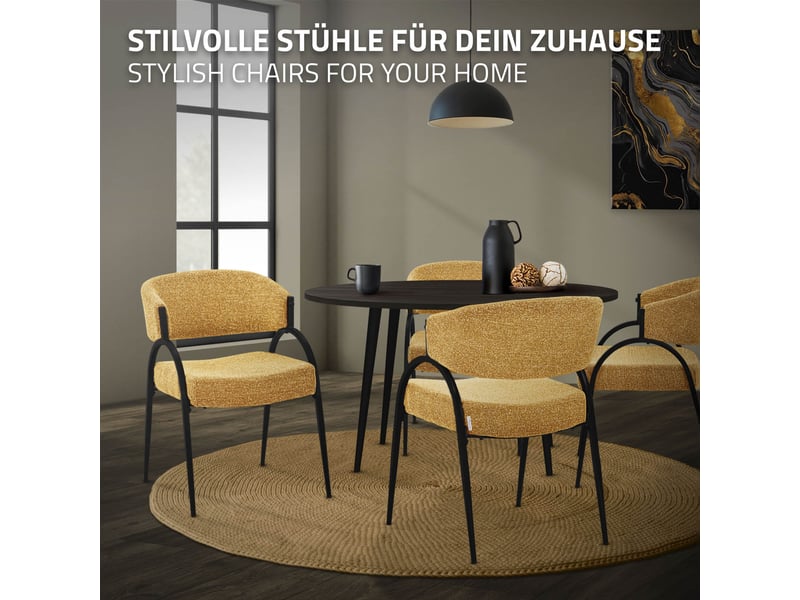  Ml-design lot de 2 chaises de salle à manger rembourrées en tissu bouclé, avec accoudoirs et dossier incurvée, cadre en acier, rembourrage confortable, pour salon cuisine bureau, 120 kg, moutarde ECD Germany GmbH - Conforama E
