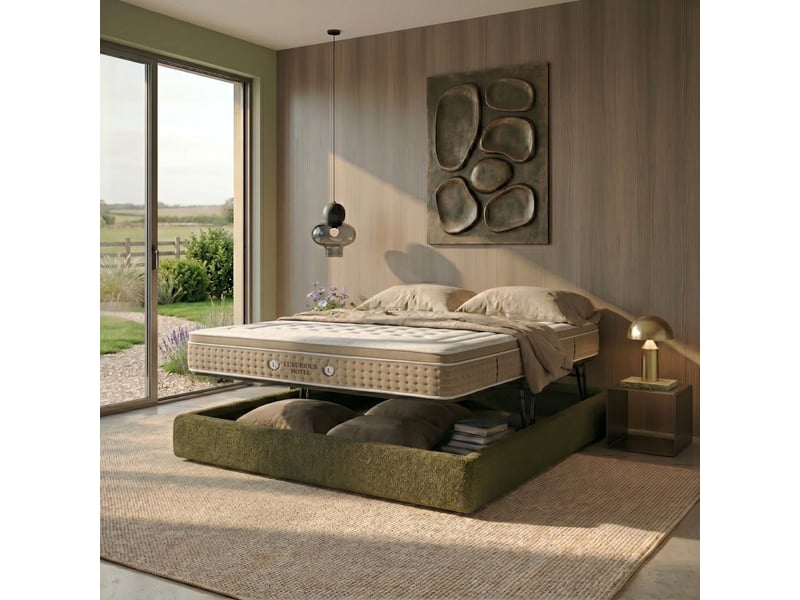 Ensemble lit coffre parallèle et matelas hôtelier ibiza 160x200 cm - tissu bouclette vert PREMIUM - Conforama B
