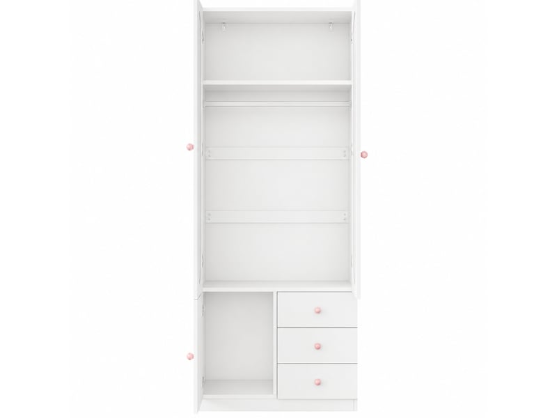  Armoire enfant 2 portes avec penderie et 3 tiroirs - lpospi - rangement anti-basculement mdf blanc 80 × 50 × 200 cm  - Conforama A