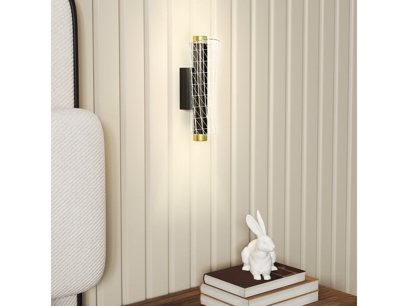  Applique murale intérieure avec éclairage led. Design quadrillé. Lampe de chevet en métal à intensité variable. Noire.  - Conforama C