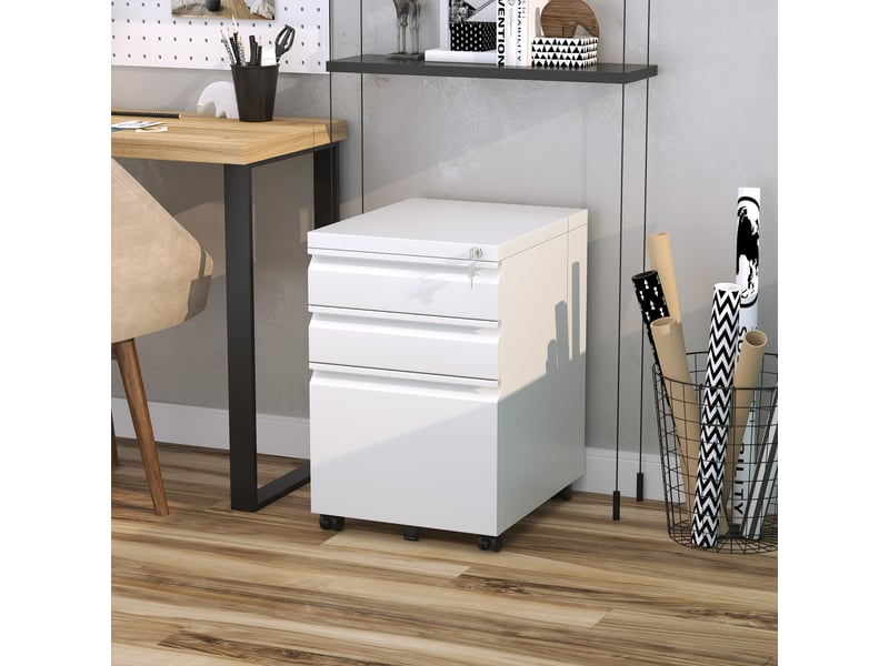  Caisson de classement mobile à 3 tiroirs, verrouillable, avec poignée concave, pour bureau ou bureau à domicile, 39 x 48 x 60 cm, blanc  - Conforama B