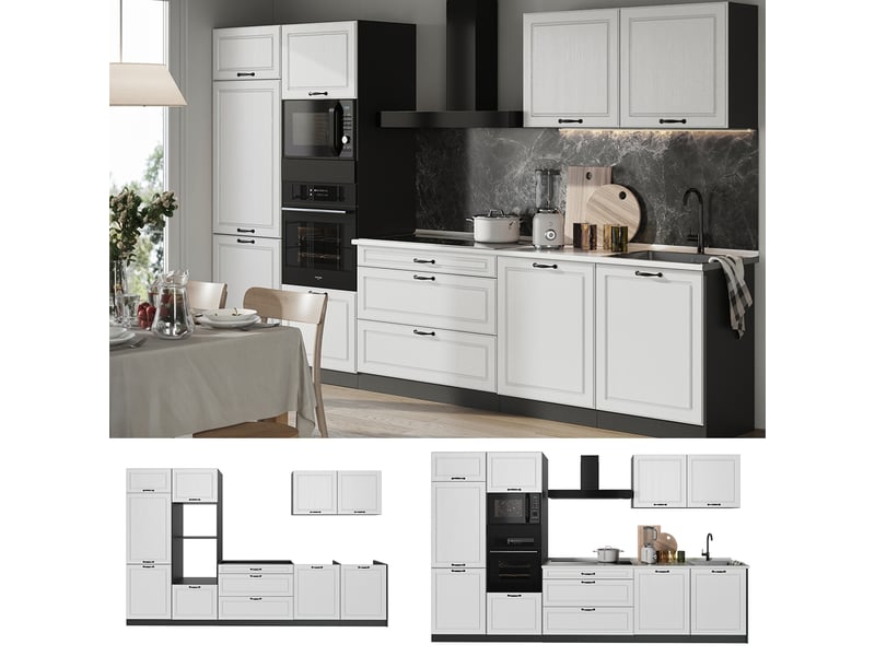 Vicco cuisine, blanc campagneanthracite, 340cm plan de travail anthracite - Conforama D