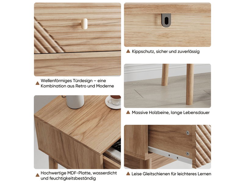 Bureau console avec 2 tiroirs et niches ouvertes style mid-century pour salon et entrée en mdf couleur chêne  - Conforama D